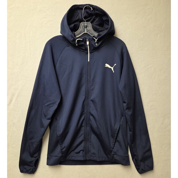 Puma Jacket Mens Medium Blue Hooded Full Zip Lightweight Athletic Keeps You Dry - Picture 1 of 14